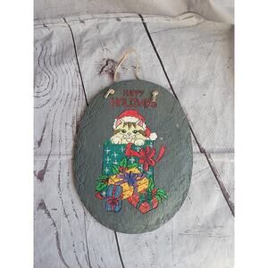 Resin Cat And Presents Happy Holidays Christmas Plaque Wall Door Hanging
